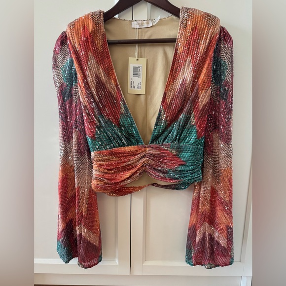 Ramy Brook Vibrant Ruched V-Neck Blouse size 2 NWT $350 MRP - Picture 5 of 16